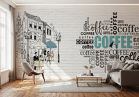 Hand-Drawn Bistro Narrative Wall Mural