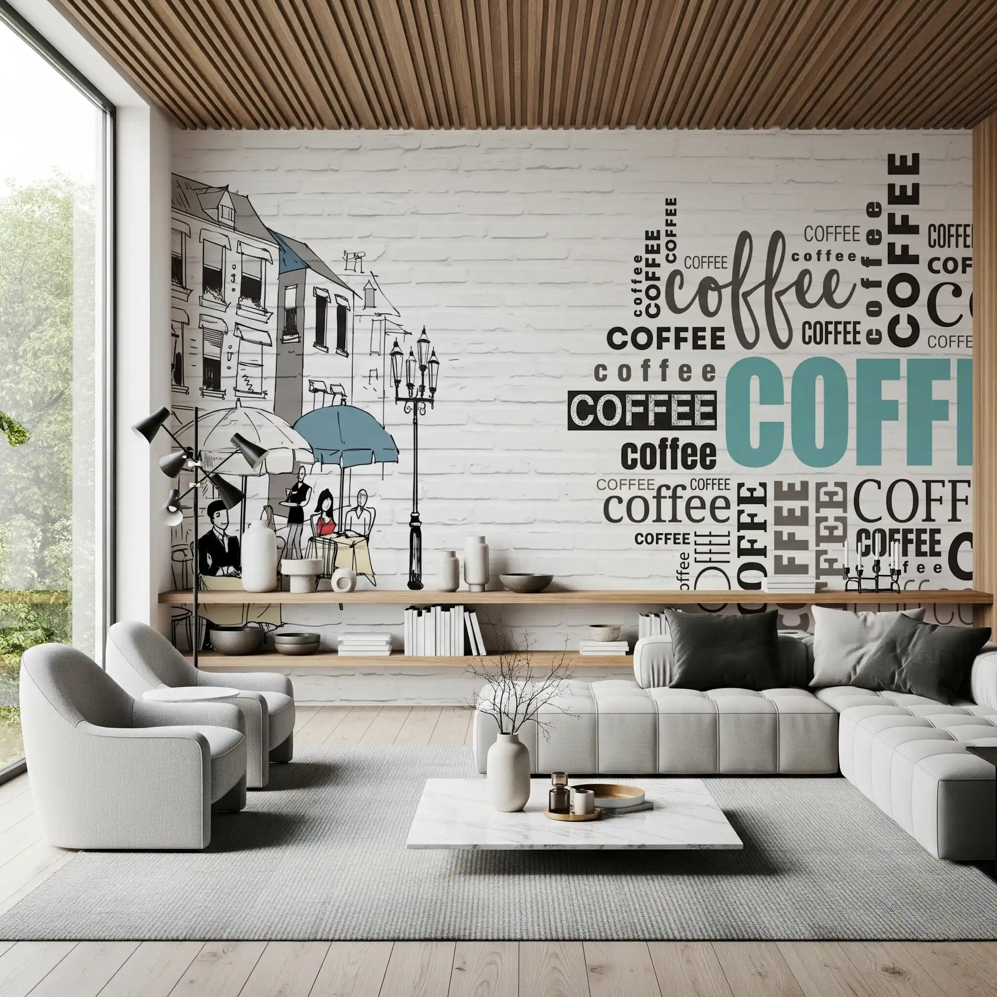 Hand-Drawn Bistro Narrative Wall Mural