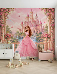 Pink Castle Princess Garden Scene Wall Mural