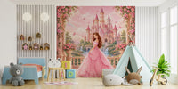 Pink Castle Princess Garden Scene Wall Mural