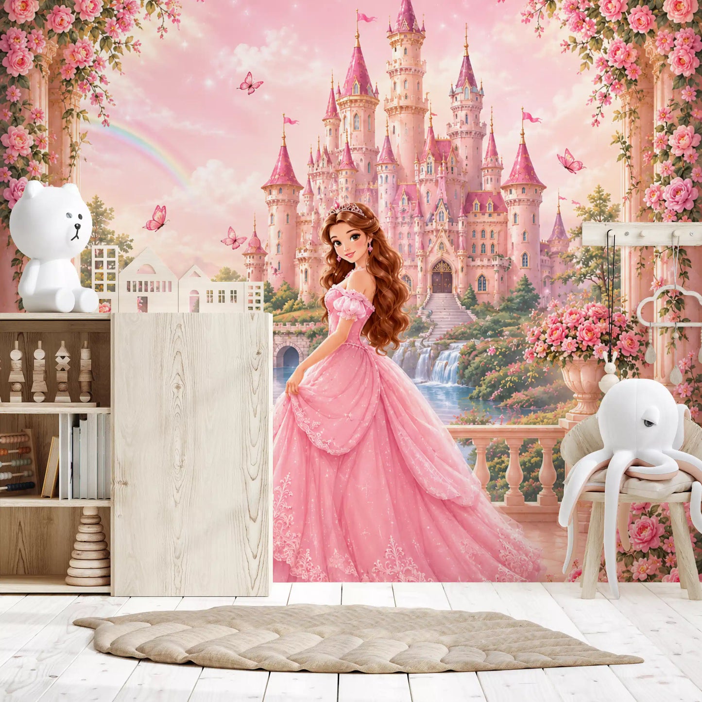 Pink Castle Princess Garden Scene Wall Mural