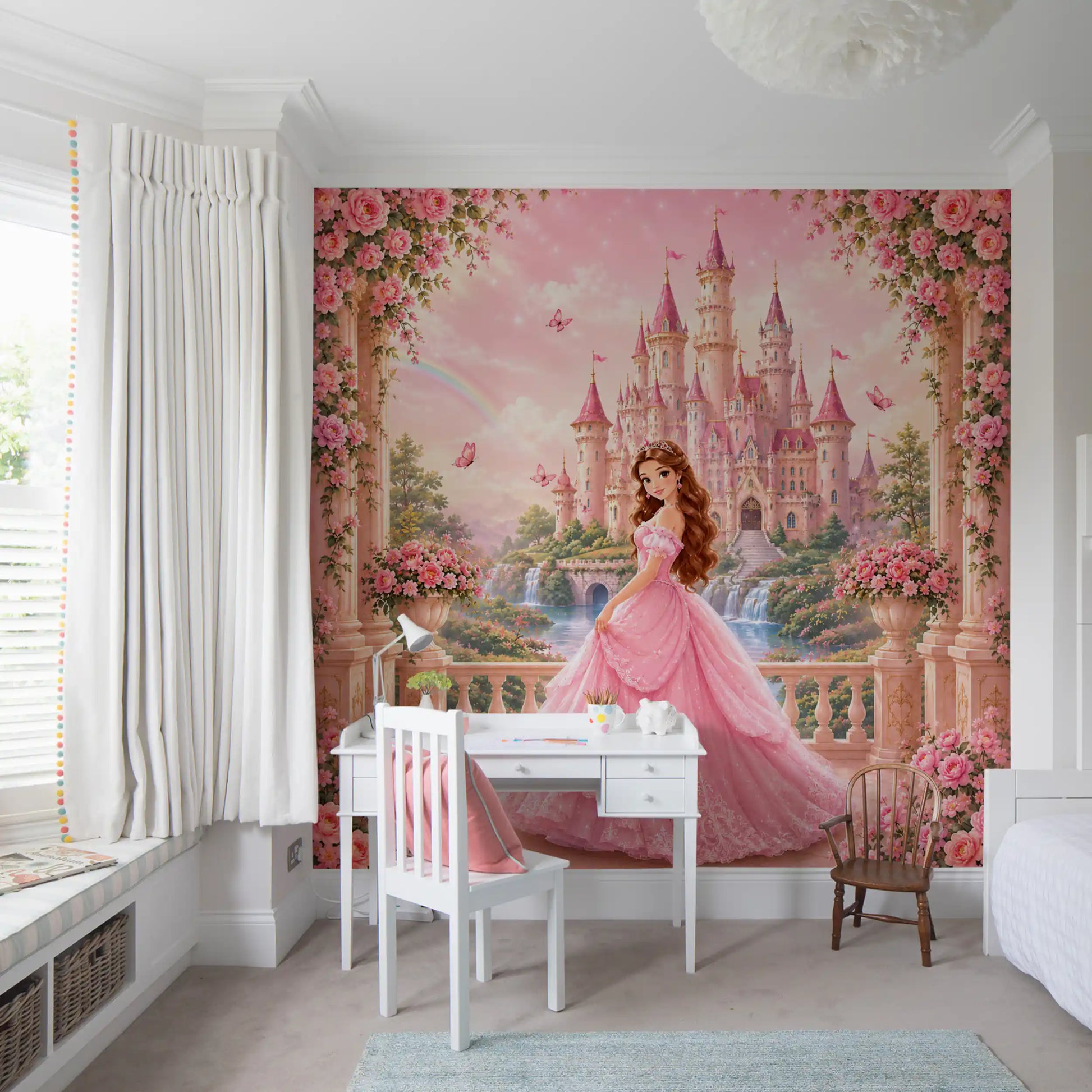 Pink Castle Princess Garden Scene Wall Mural