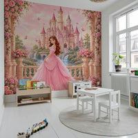 Pink Castle Princess Garden Scene Wall Mural