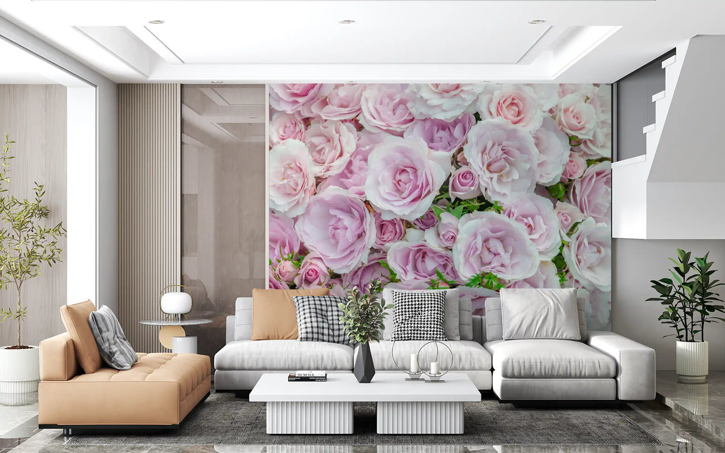 Soft Blush Rose Garden Wall Mural