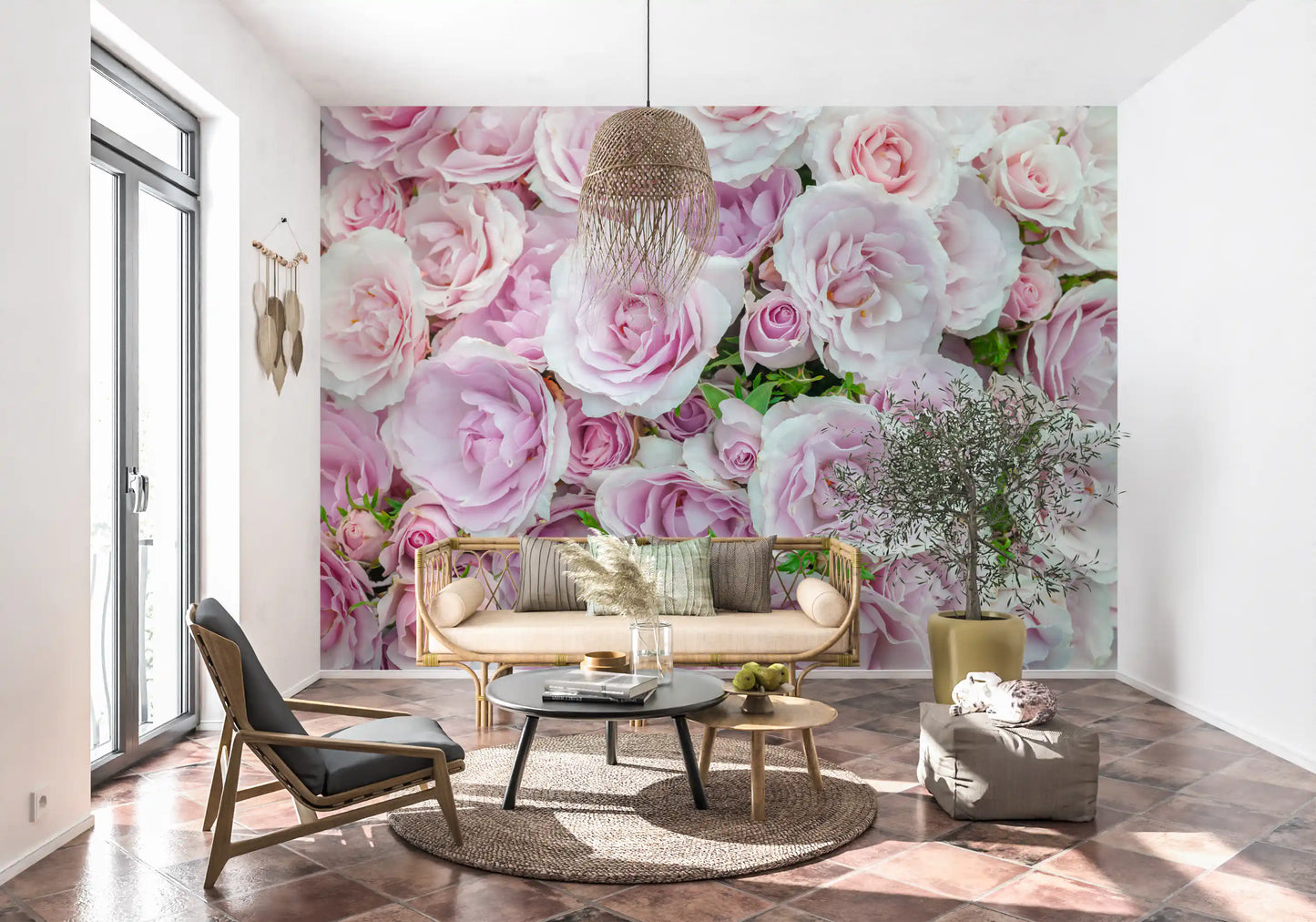 Soft Blush Rose Garden Wall Mural