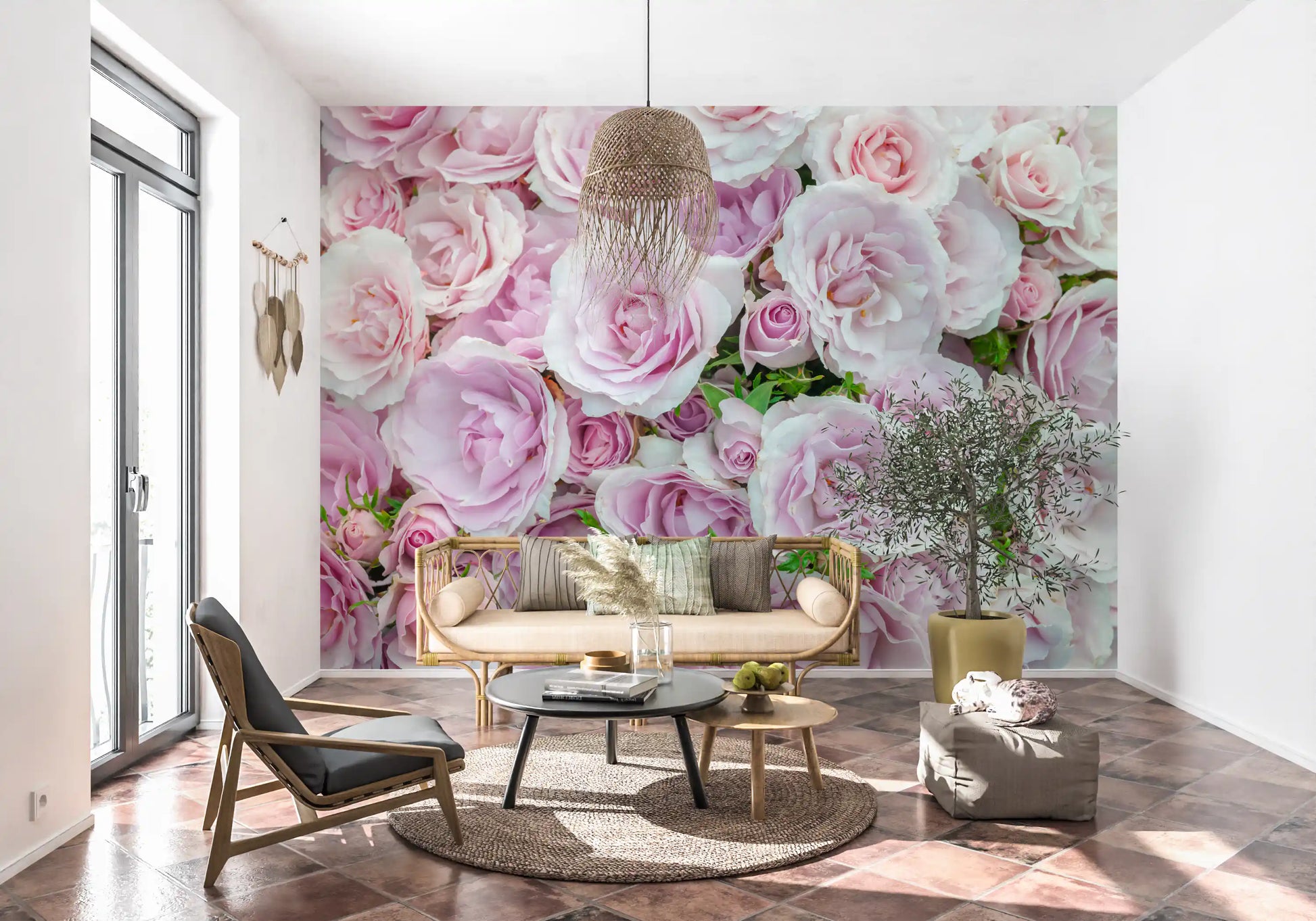 Soft Blush Rose Garden Wall Mural