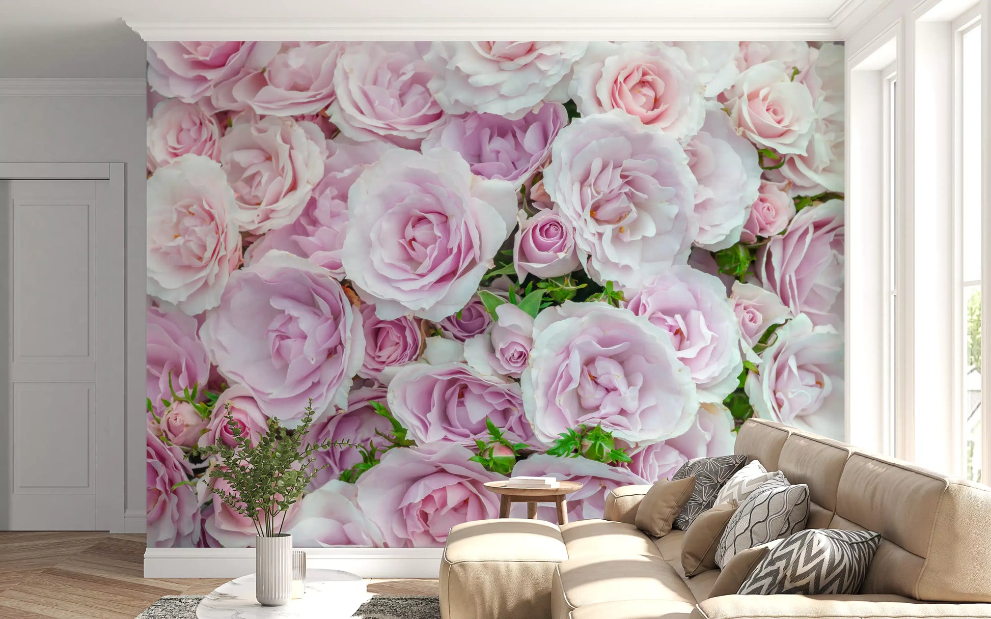 Soft Blush Rose Garden Wall Mural