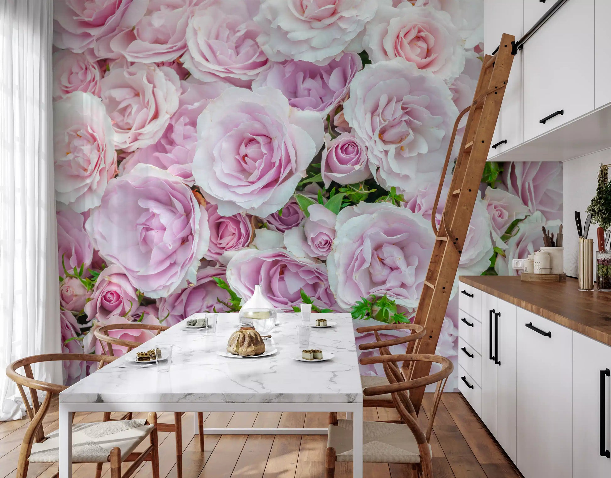 Soft Blush Rose Garden Wall Mural