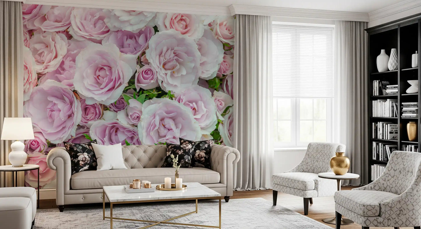 Soft Blush Rose Garden Wall Mural