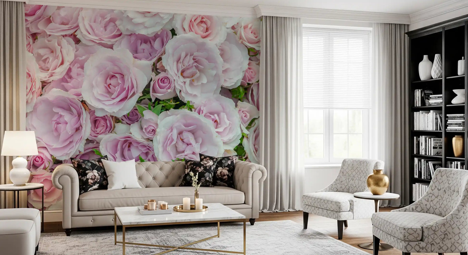 Soft Blush Rose Garden Wall Mural