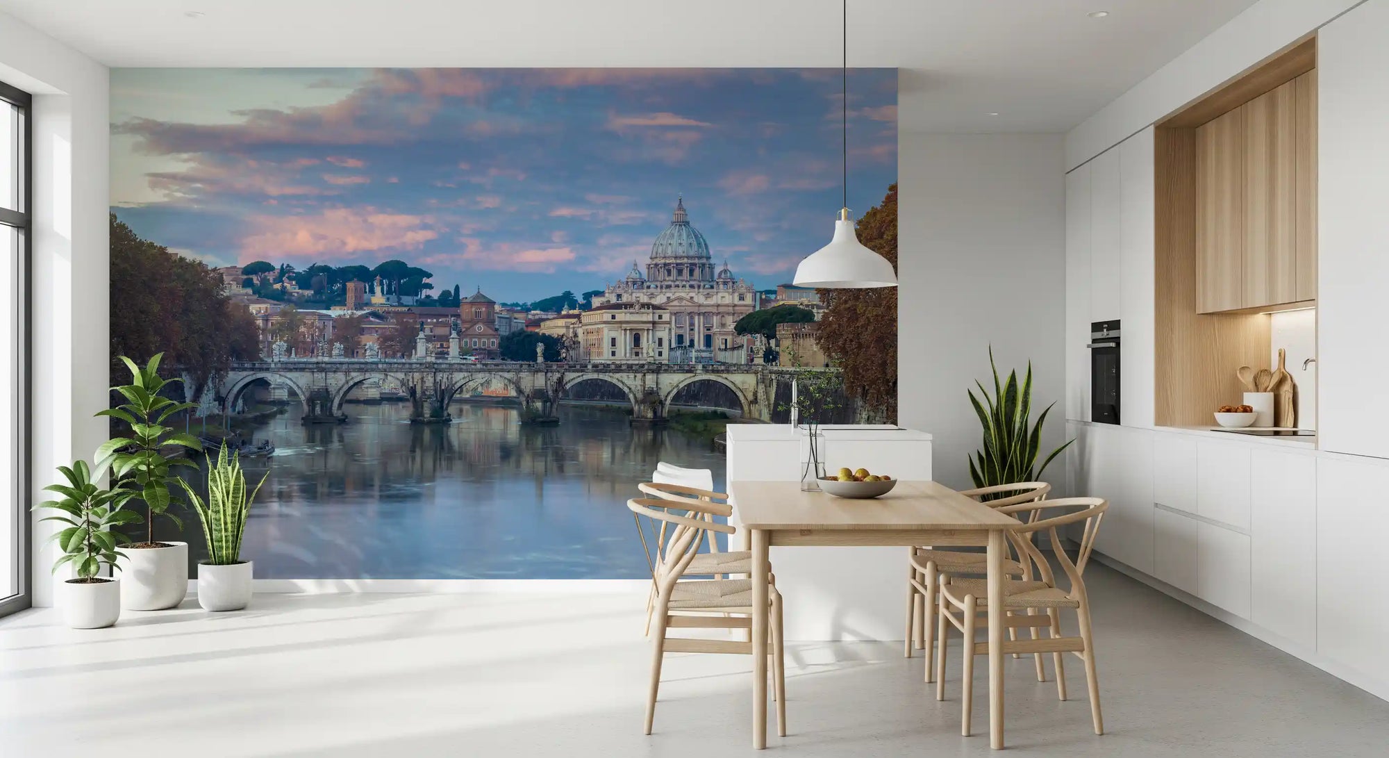 Still river mirroring a ribbed dome and stone bridge wall mural GD11394