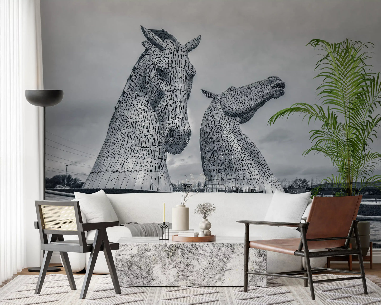 Metallic Horse Heads Architectural View Wall Mural