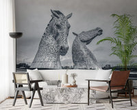Metallic Horse Heads Architectural View Wall Mural