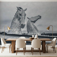 Metallic Horse Heads Architectural View Wall Mural