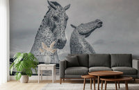 Metallic Horse Heads Architectural View Wall Mural