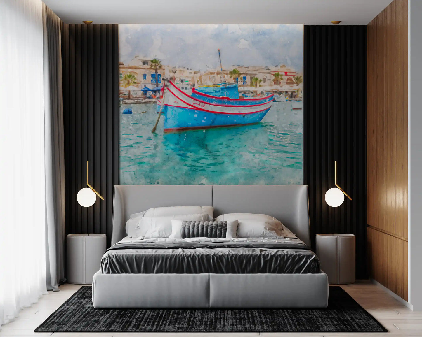 Sun-Drenched Coastal Fishing Vessel Wall Mural