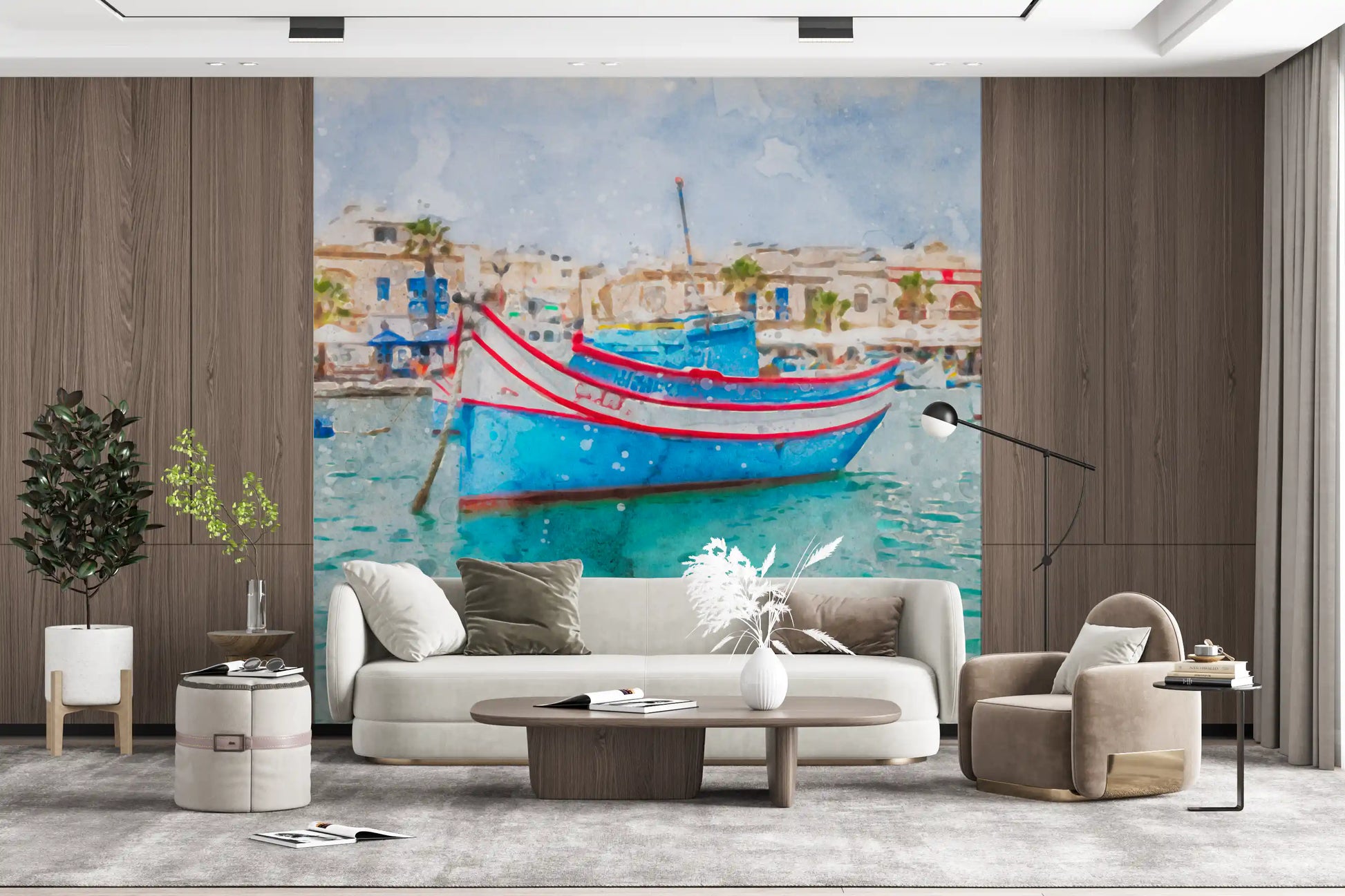 Sun-Drenched Coastal Fishing Vessel Wall Mural