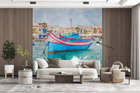 Sun-Drenched Coastal Fishing Vessel Wall Mural