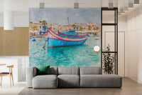 Sun-Drenched Coastal Fishing Vessel Wall Mural