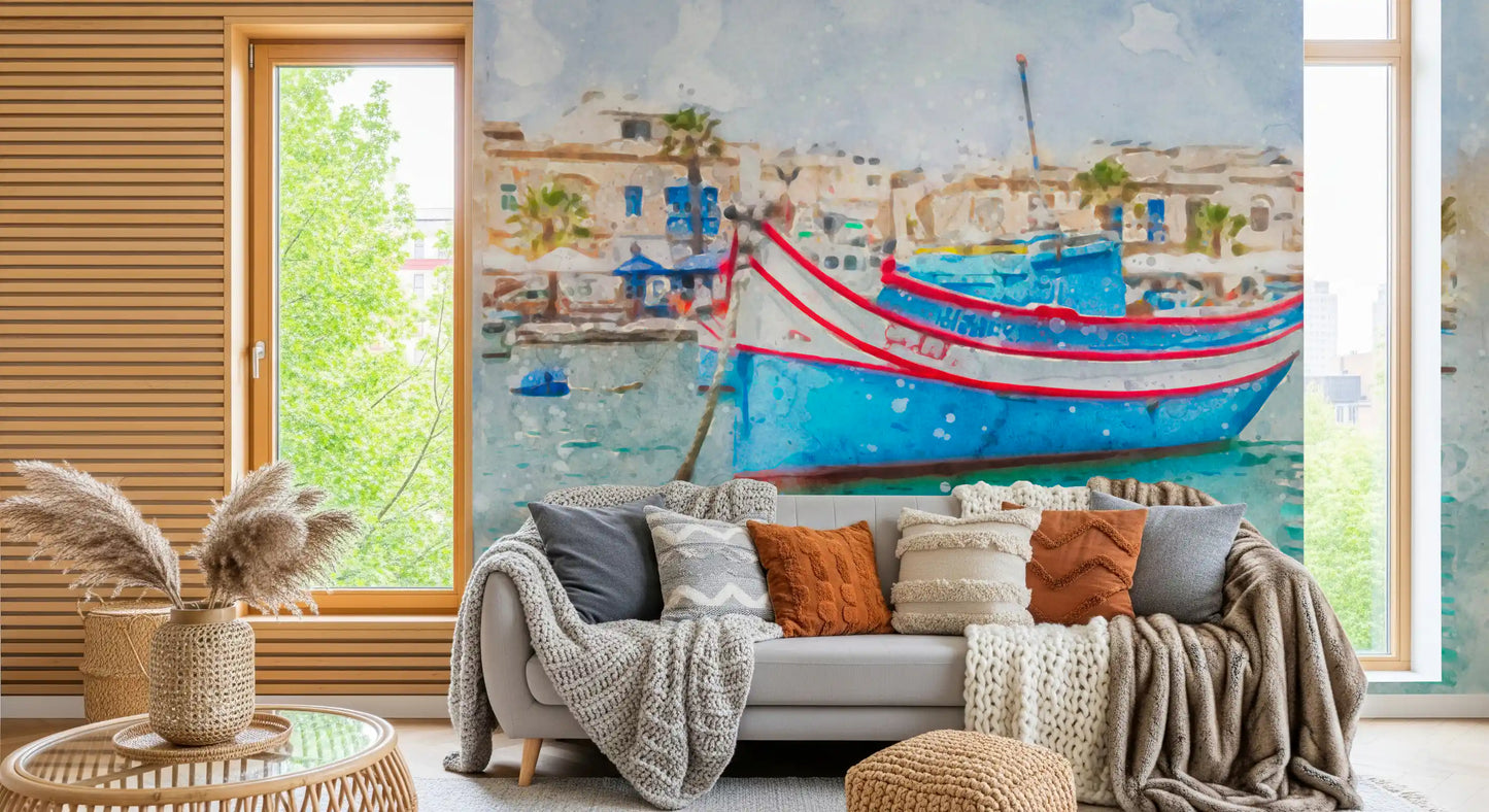 Sun-Drenched Coastal Fishing Vessel Wall Mural