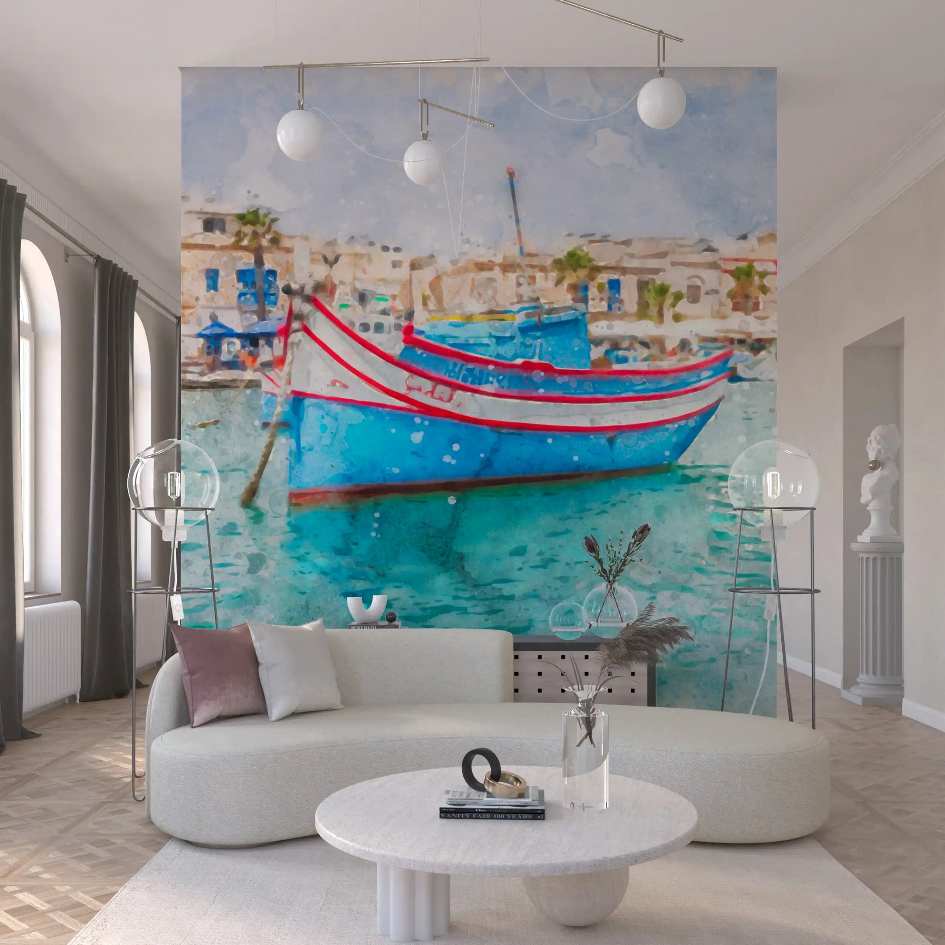 Sun-Drenched Coastal Fishing Vessel Wall Mural