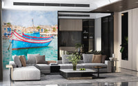 Sun-Drenched Coastal Fishing Vessel Wall Mural