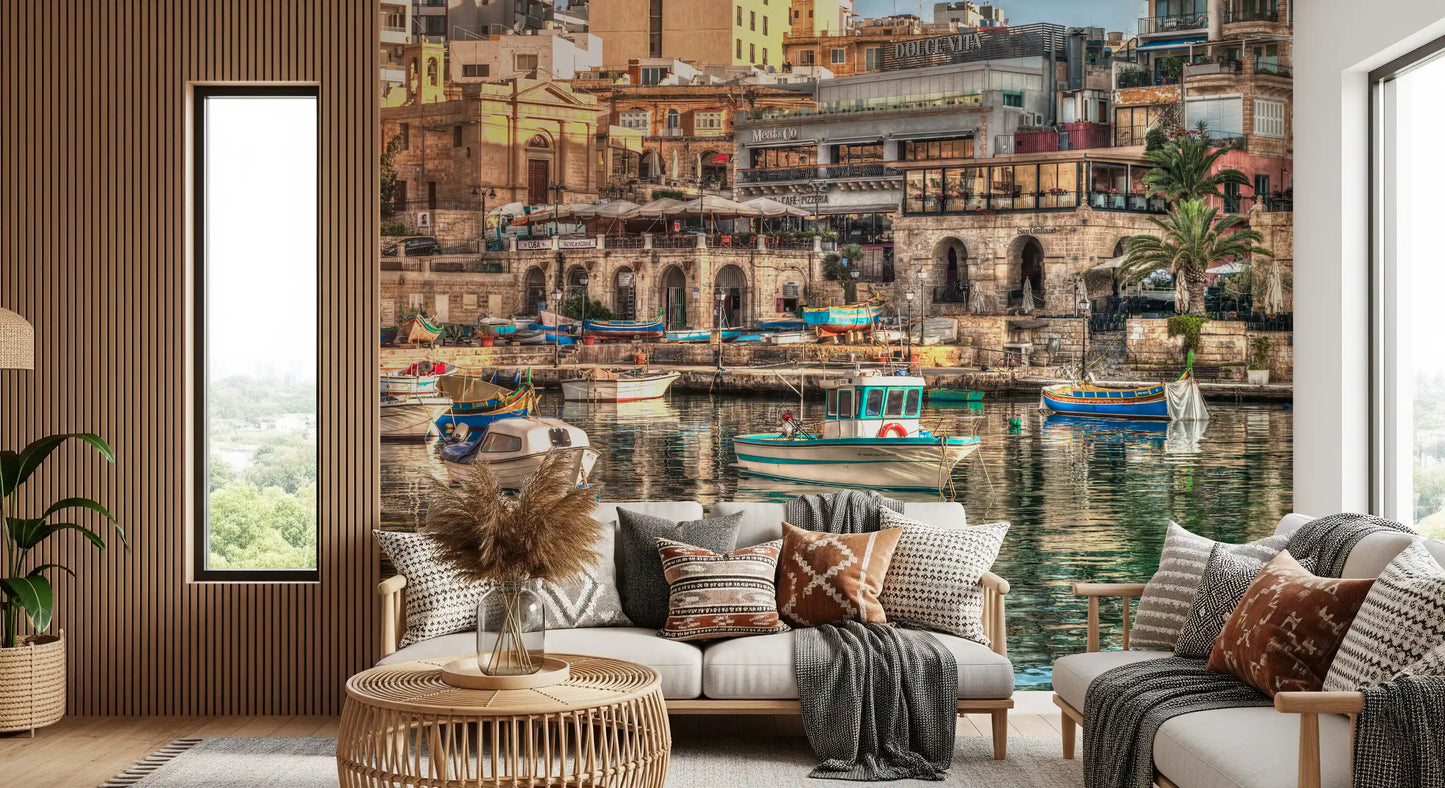 Coastal Italian Fishing Village Wall Mural