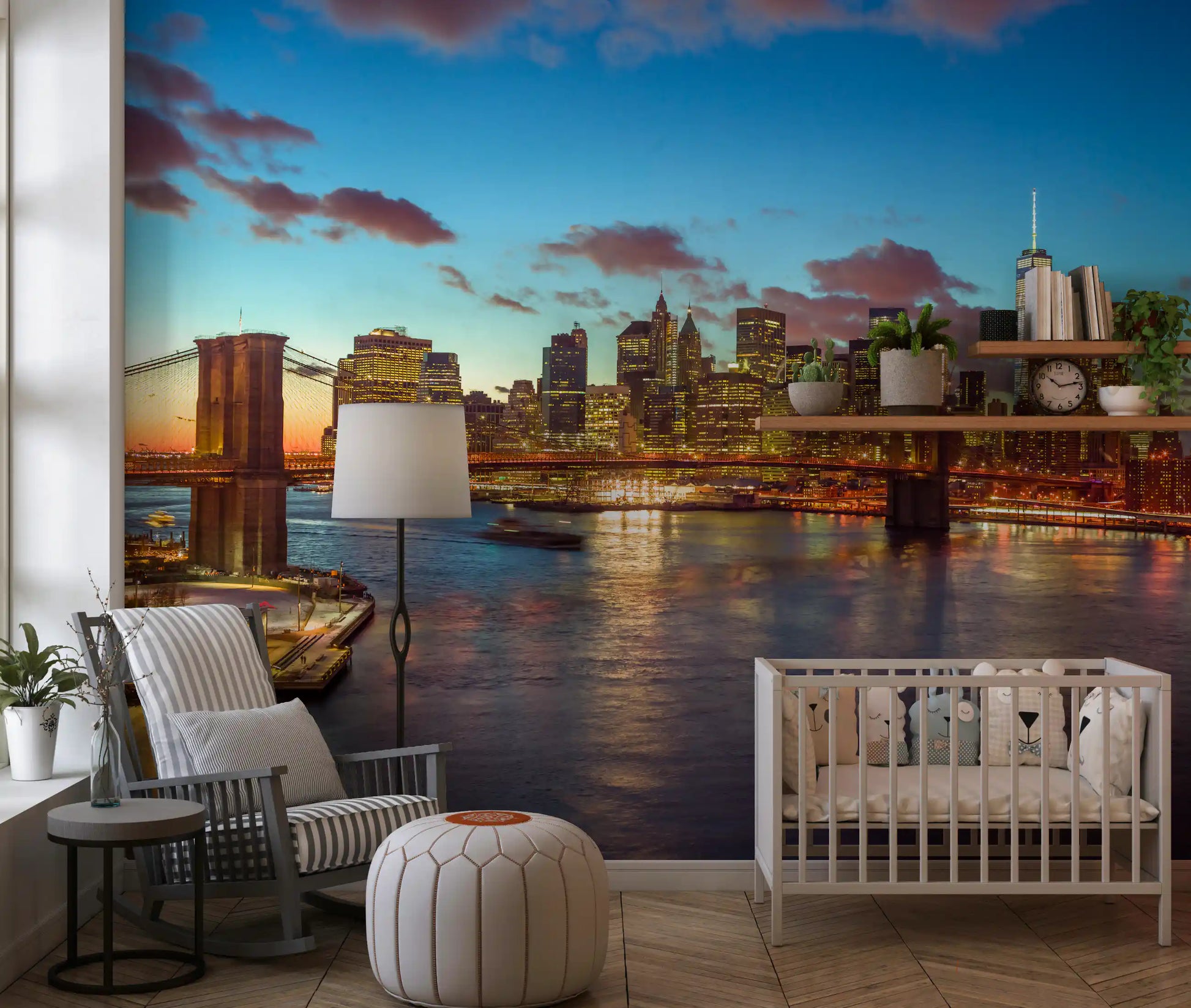 Brooklyn Bridge Twilight Panorama Wall Mural
