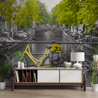 Sunny Tulips on a Dutch Bridge Wall Mural