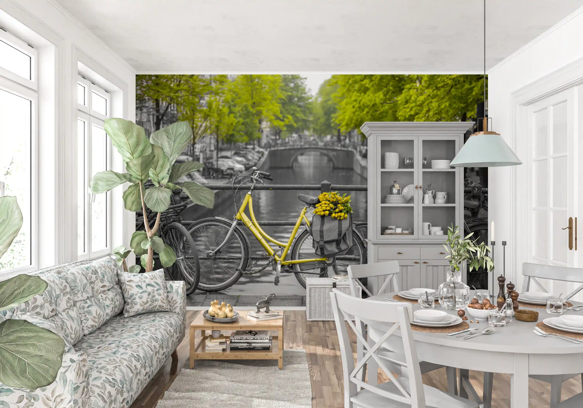 Sunny Tulips on a Dutch Bridge Wall Mural