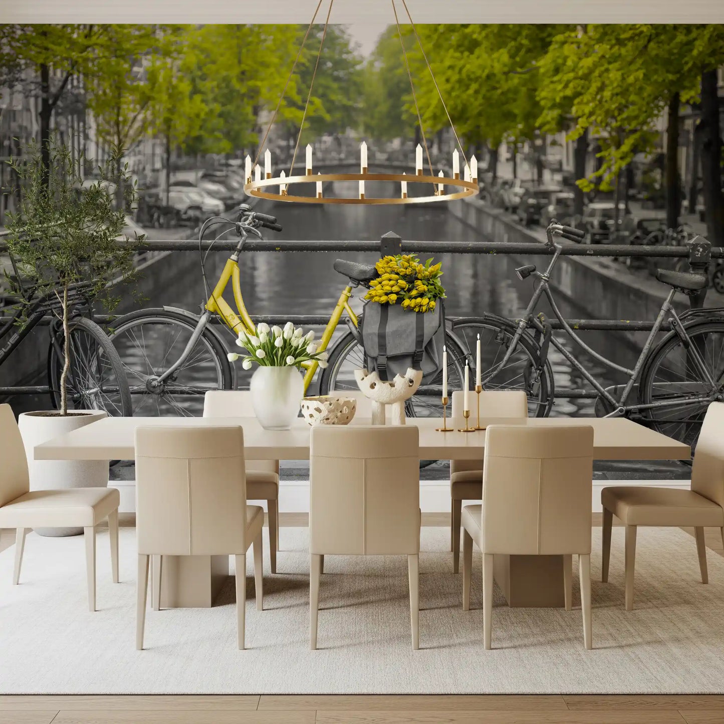 Sunny Tulips on a Dutch Bridge Wall Mural