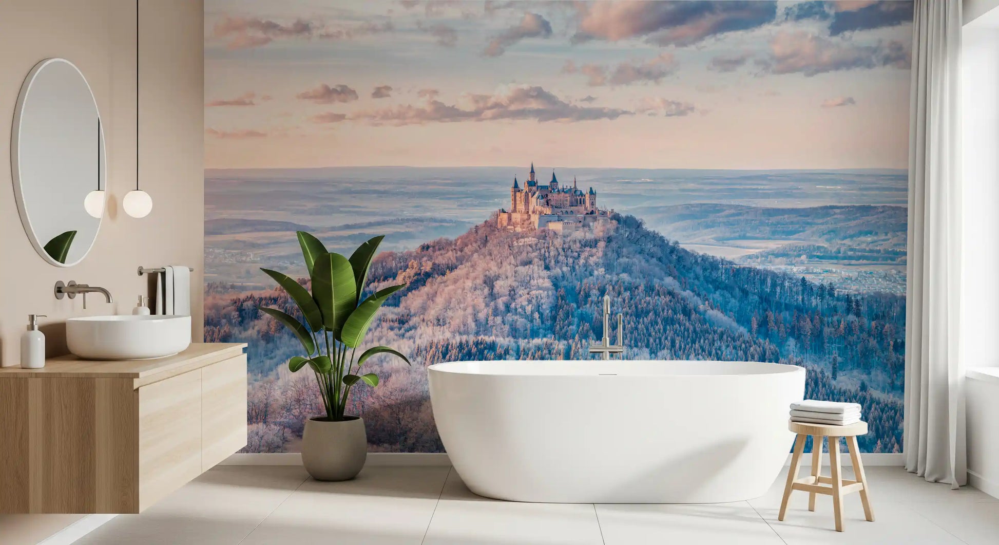 Misty Mountain Fortress Panorama Wall Mural