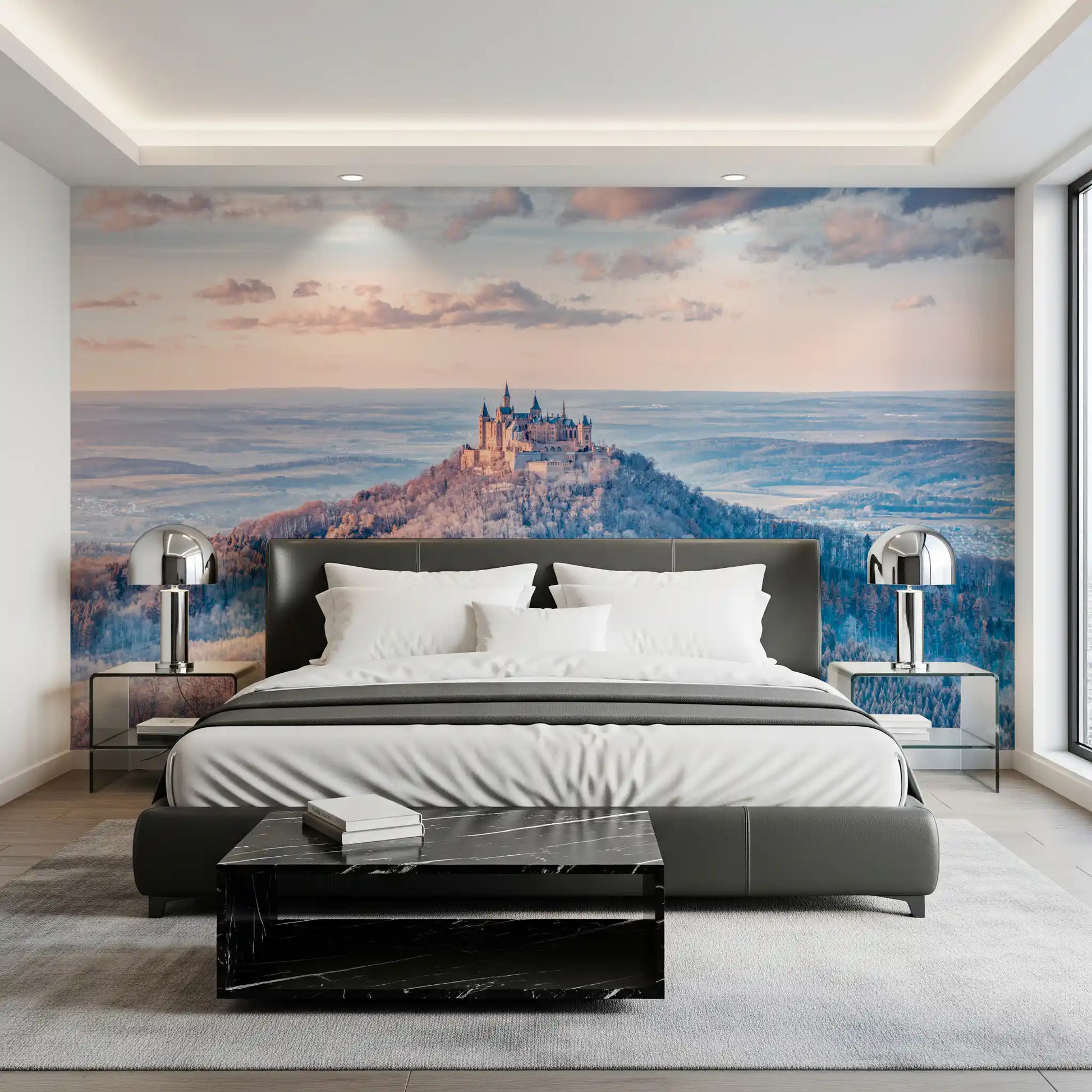 Misty Mountain Fortress Panorama Wall Mural