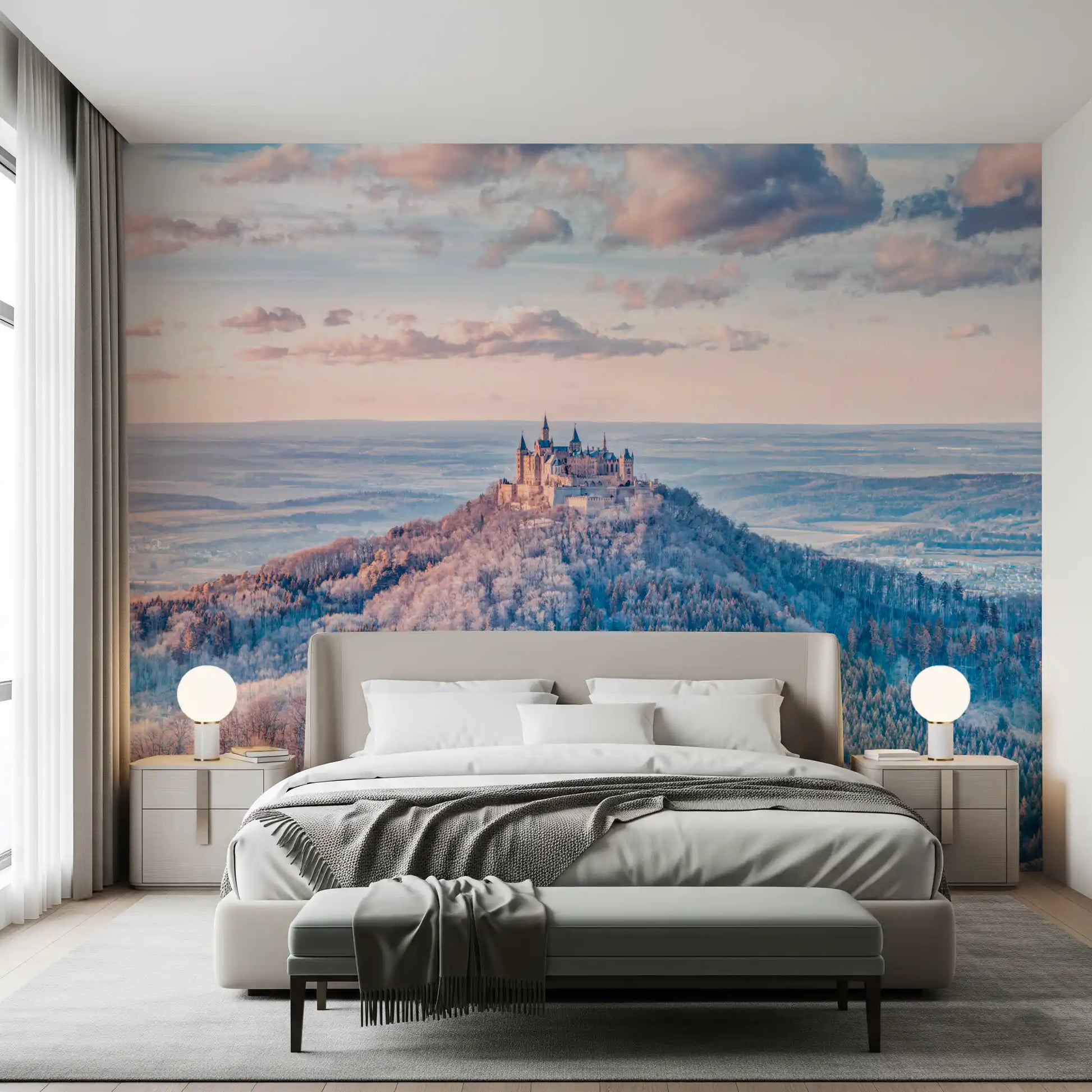 Misty Mountain Fortress Panorama Wall Mural