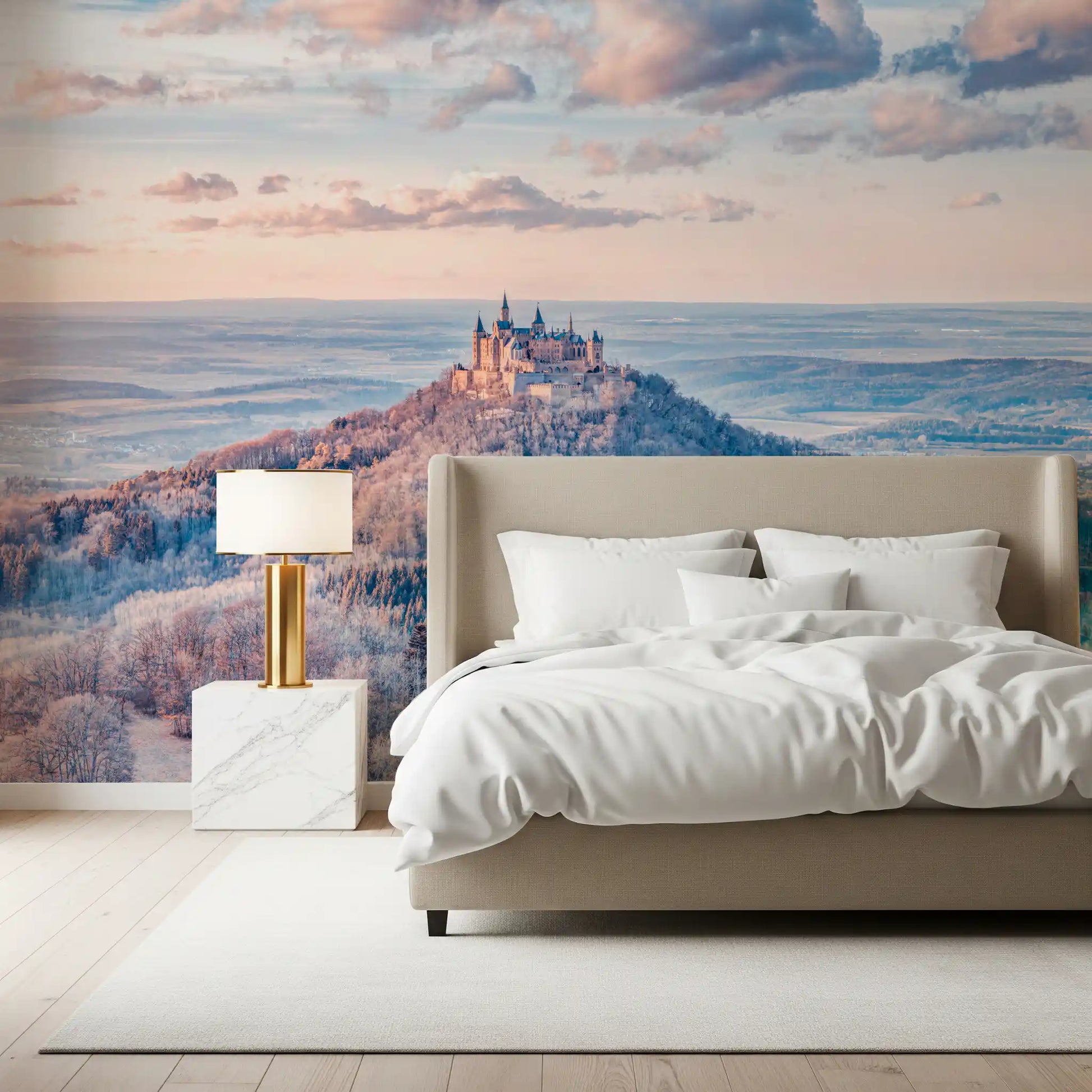 Misty Mountain Fortress Panorama Wall Mural