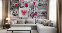 Monochrome Rose Cityscape Fusion Wall Mural
