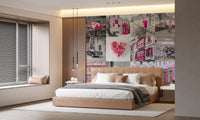 Monochrome Rose Cityscape Fusion Wall Mural
