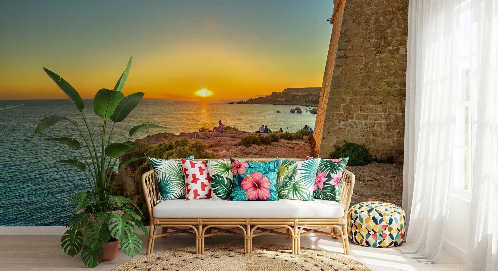 Golden Hour Coastal Cliff View Wall Mural