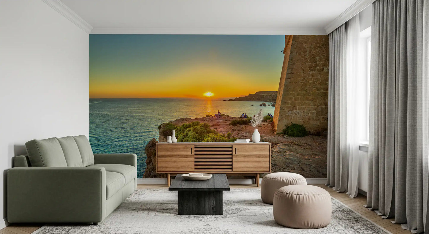Golden Hour Coastal Cliff View Wall Mural