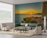 Golden Hour Coastal Cliff View Wall Mural