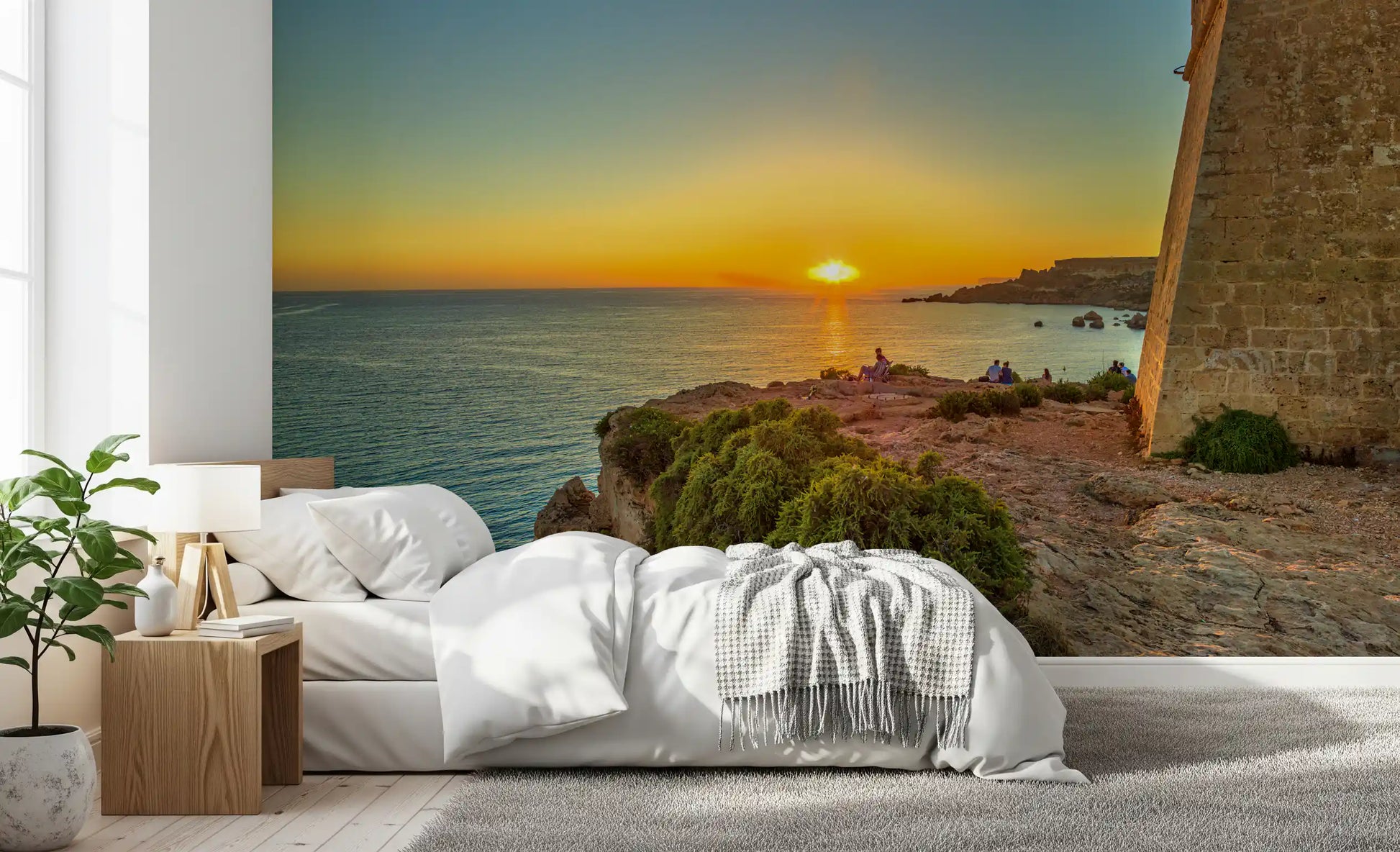 Golden Hour Coastal Cliff View Wall Mural