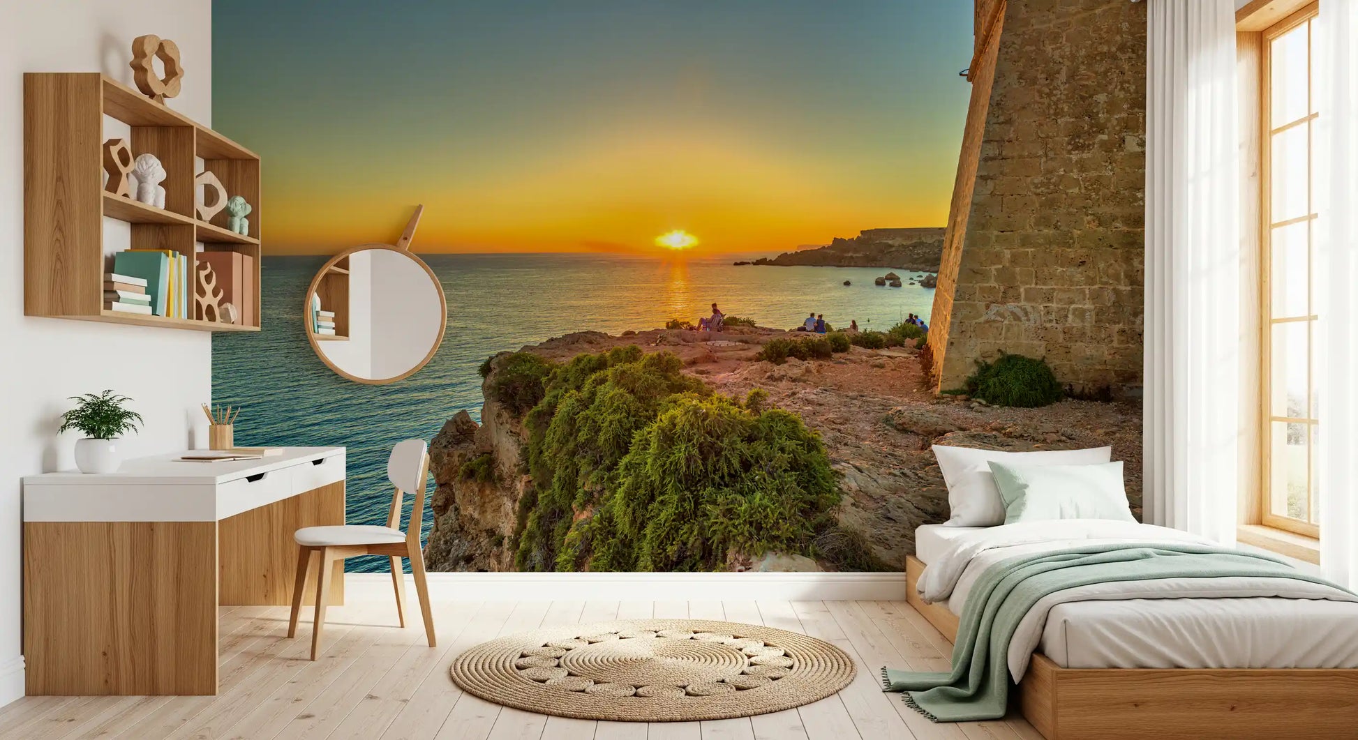 Golden Hour Coastal Cliff View Wall Mural