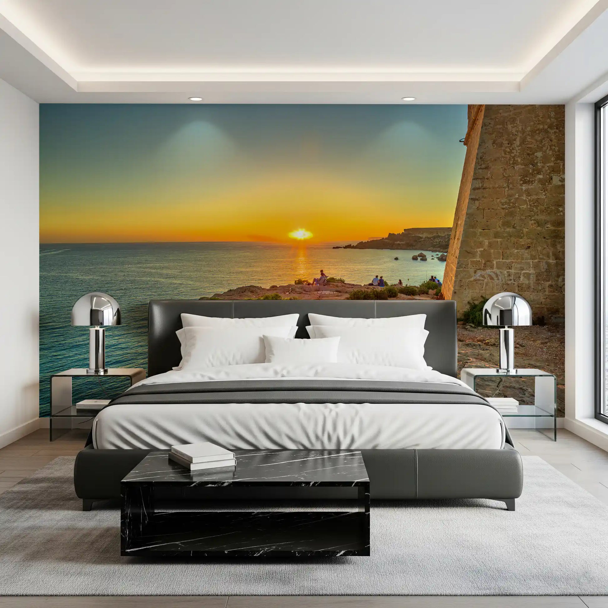 Golden Hour Coastal Cliff View Wall Mural