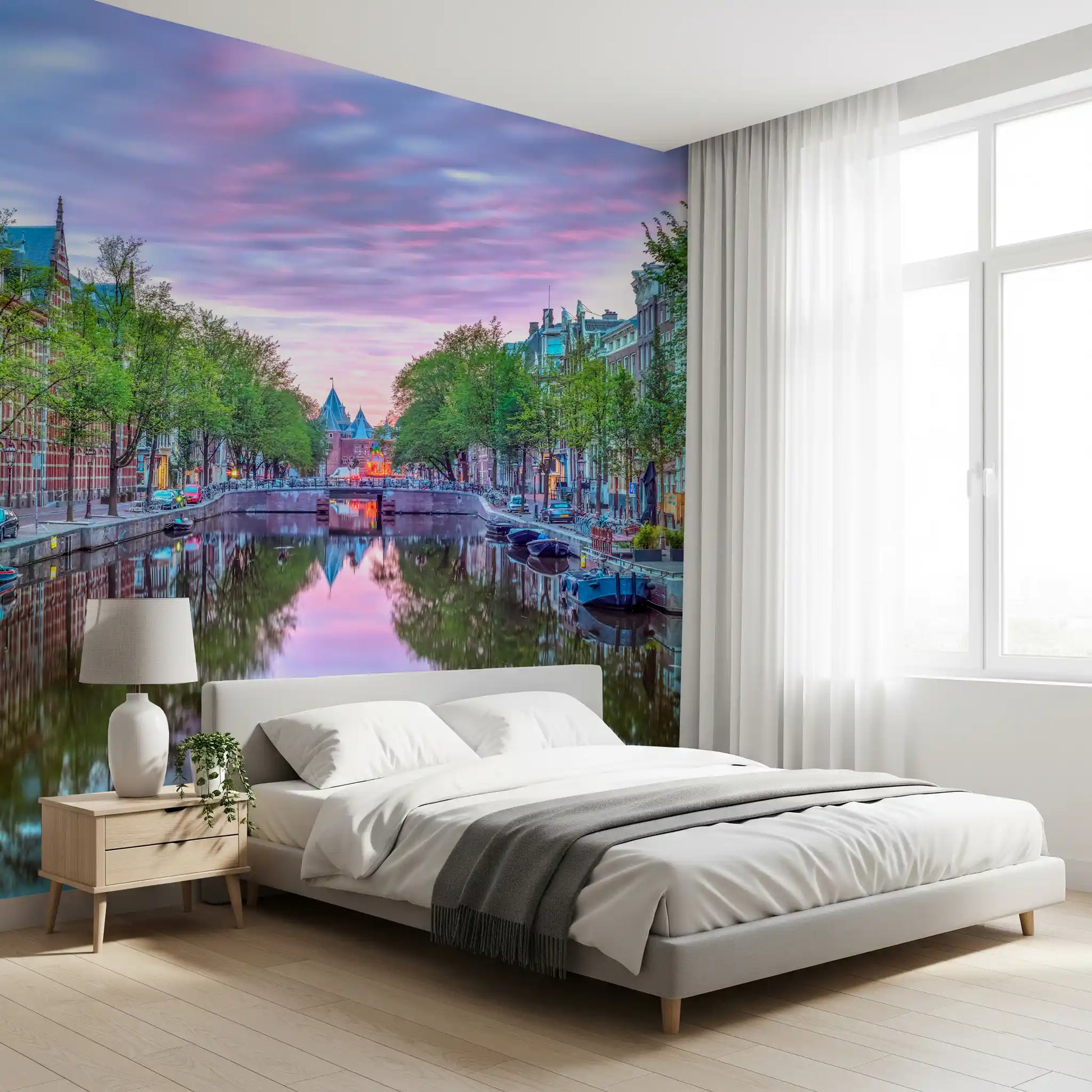 Twilight Amsterdam Canal Scene Wall Mural