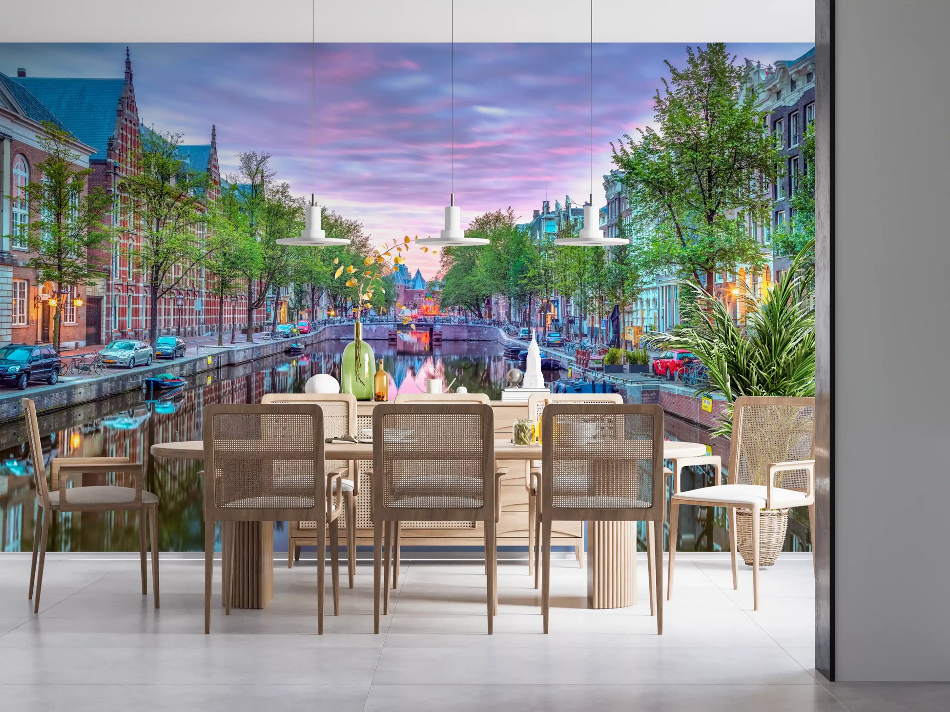 Twilight Amsterdam Canal Scene Wall Mural