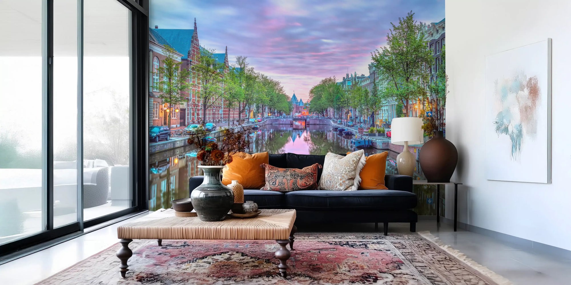 Twilight canal mural with a soft pink sky mirrored on still water GD11421