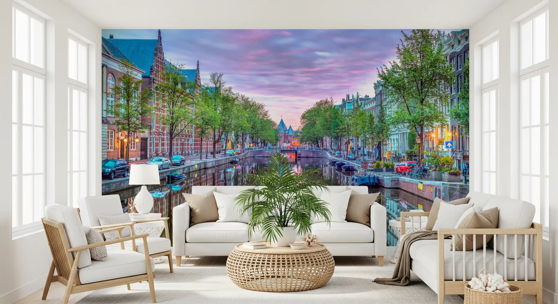 Twilight Amsterdam Canal Scene Wall Mural