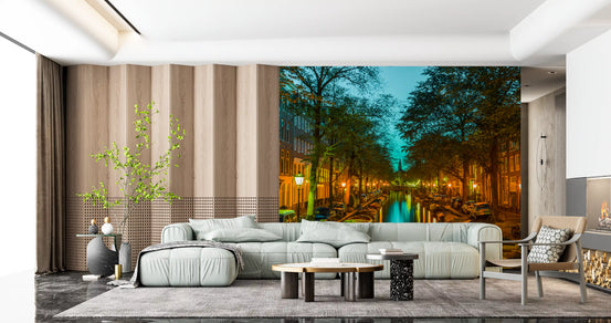 Amsterdam Canal Evening Reflection Wall Mural