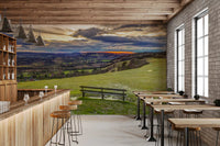 Golden Sunset Valley Bench Wall Mural