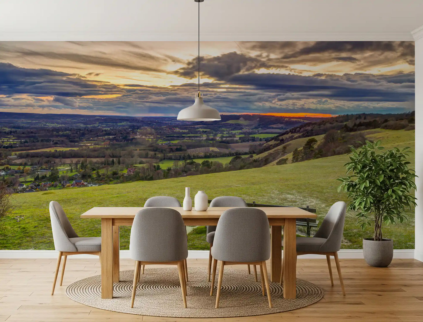 Golden Sunset Valley Bench Wall Mural